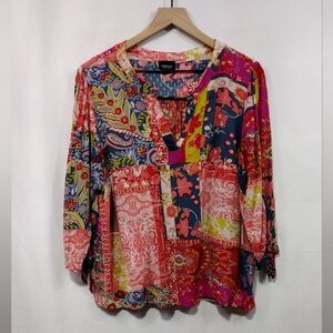 Jones New York Floral Patchwork Blouse Womens XL Multicolor Artsy Cottagecore